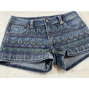 GRACE Dark Wash Embroidered Embellished Denim‎ Jean Shorts Women's SZ 30 Boho